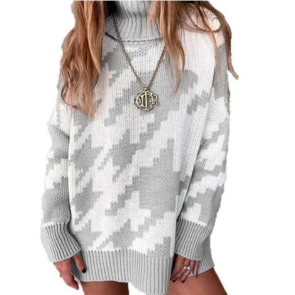 Pull en maille épaisse pour femmes avec col montant et motif géométrique moderne Chic und Stil