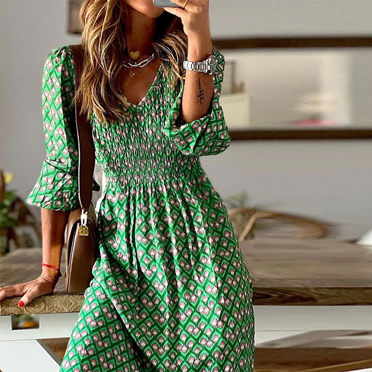 Robe maxi pour femmes avec des manches volumineuses et un cordon élastique à la taille Chic und Stil