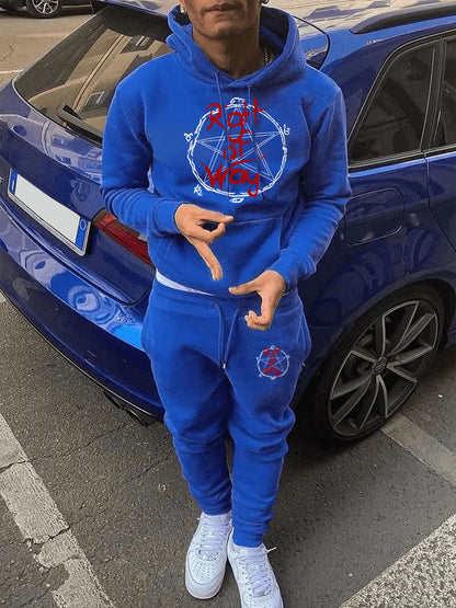 Men's Sports Hoodie and Jogging Pants Set with Unique Graphic Print Chic and Style