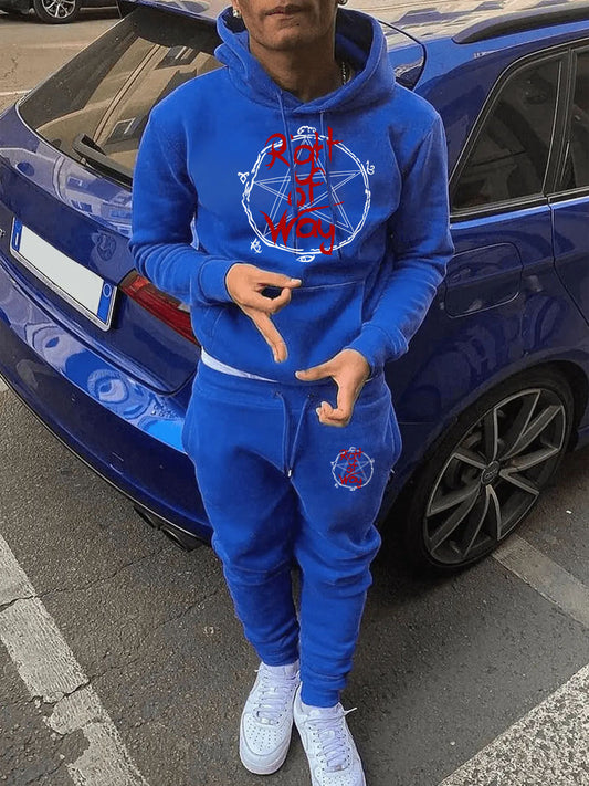 Men's Sports Hoodie and Jogging Pants Set with Unique Graphic Print Chic and Style