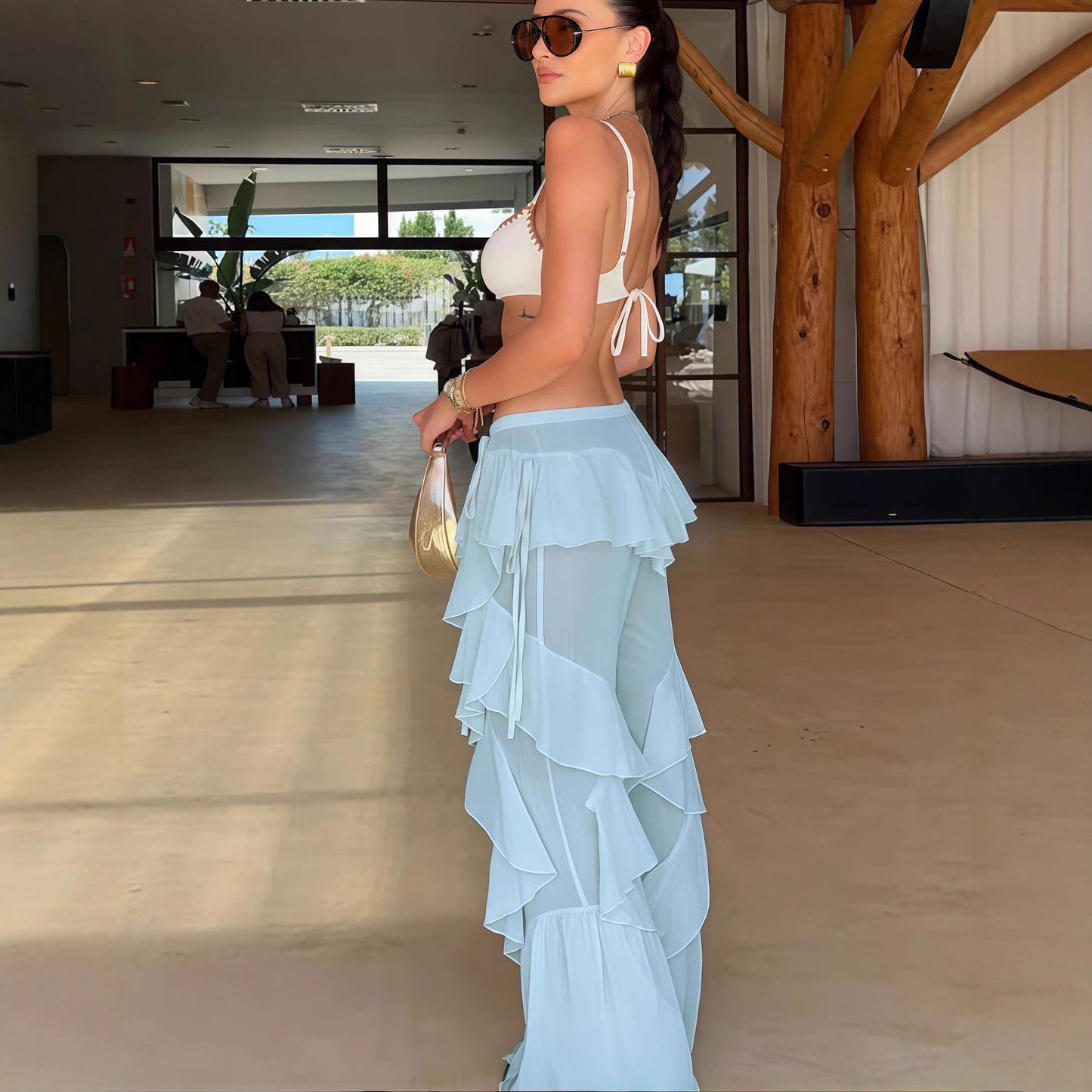 Women Airy Palazzo Pants with Ruffle Details Chic and Style