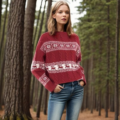 Dames gros tricot pull avec design de renne festif Chic und Stil