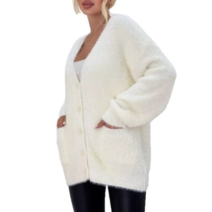 Dames Cardigan en peluche avec grandes poches et coupe décontractée Chic und Stil