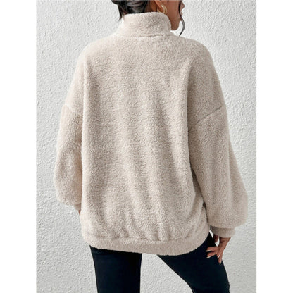 Dames Pull et Teddy Doux avec demi-zip et poche kangourou Chic und Stil