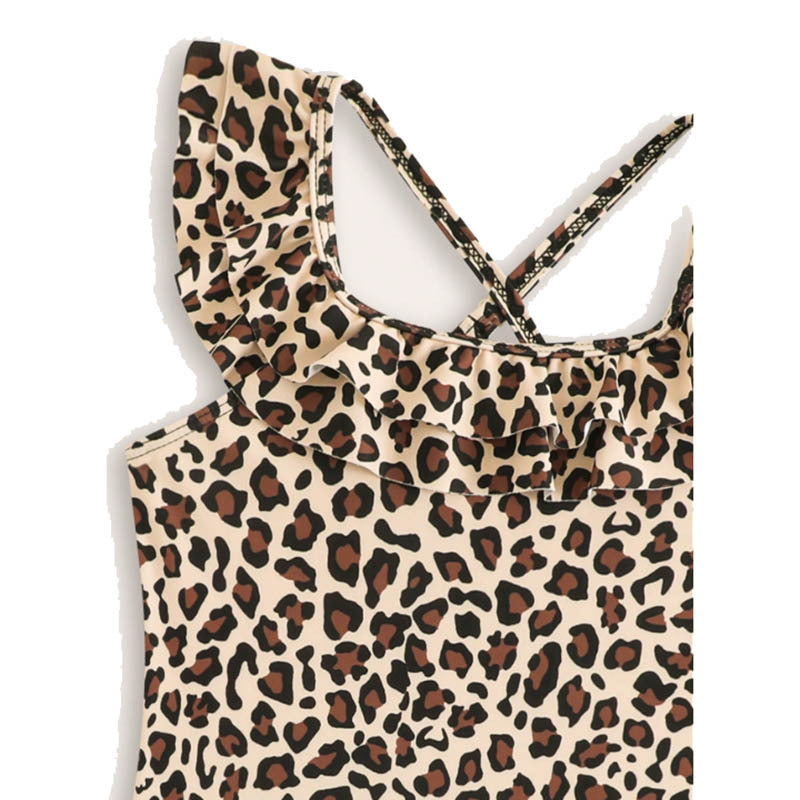 Ladies Chic Ruffled Leopard Print One-Piece Swimsuit