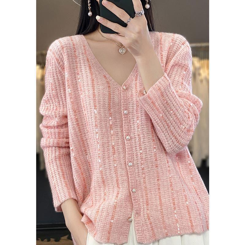 Dames Boutonnage Paillettes Cardigan Pull Chic und Stil