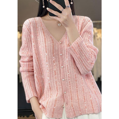 Dames Boutonnage Paillettes Cardigan Pull Chic und Stil