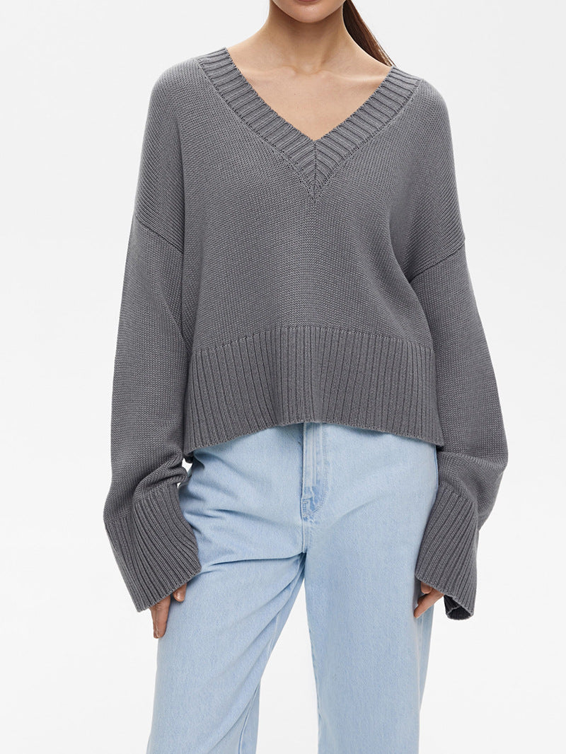 Pull en maille pour femmes avec décolleté en V profond et coupe décontractée Chic und Stil