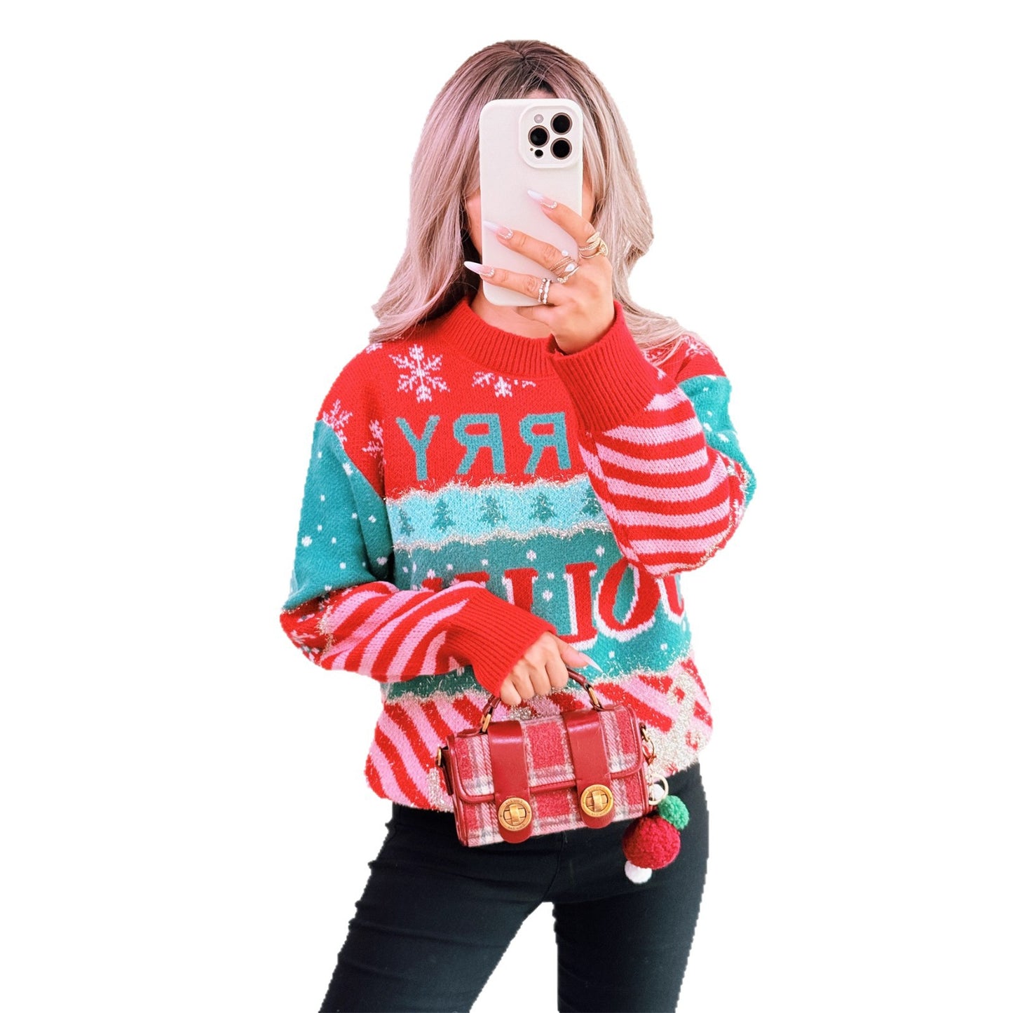 Pull en tricot festif pour femmes avec un design de Noël créatif Chic und Stil