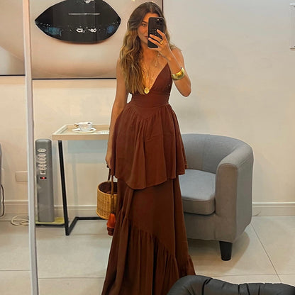 Femmes Élégant Maxi Robe Superposée Chic und Stil