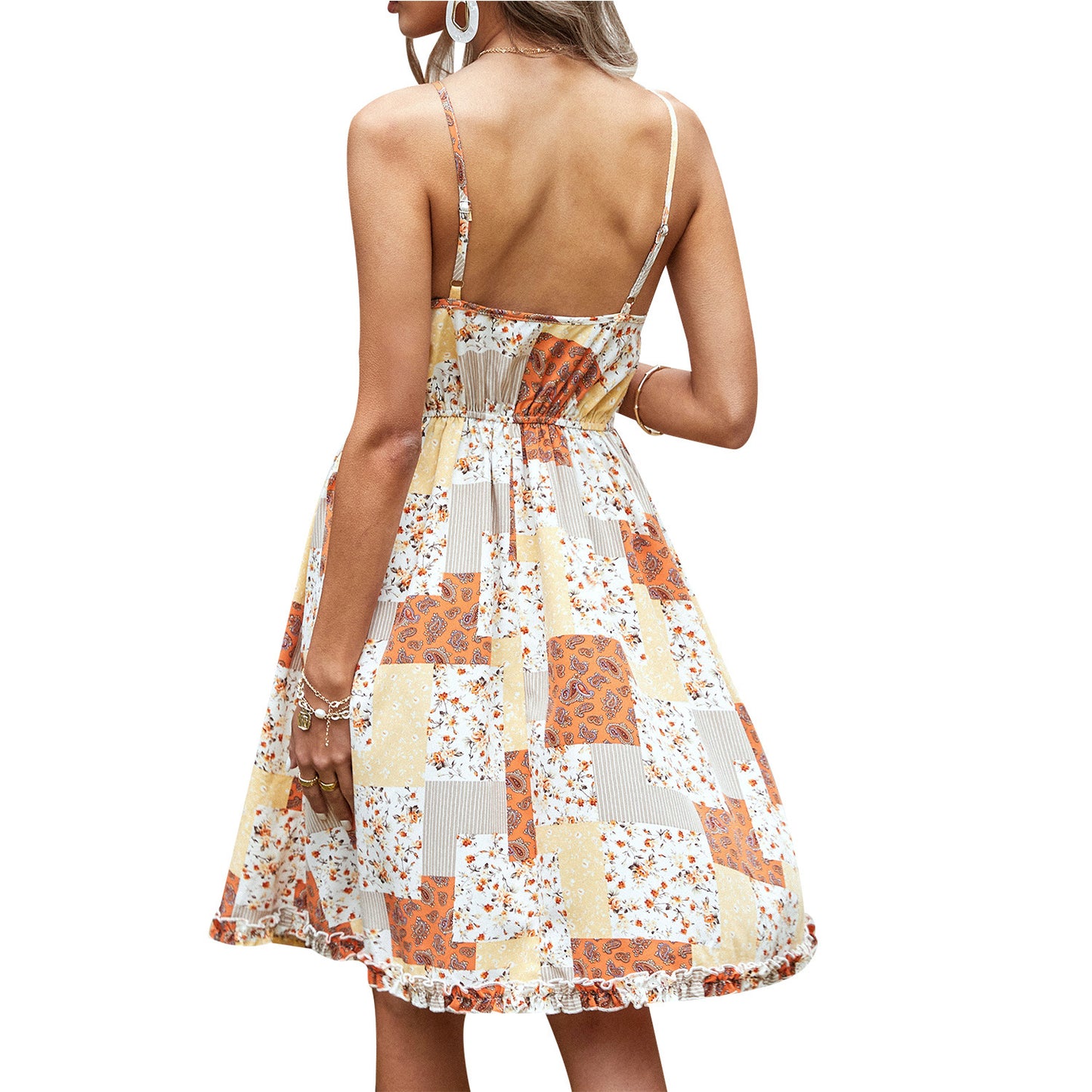 Robe d'été légère pour femmes avec design patchwork floral et bretelles spaghetti réglables Chic und Stil