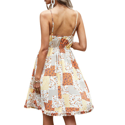 Robe d'été légère pour femmes avec design patchwork floral et bretelles spaghetti réglables Chic und Stil