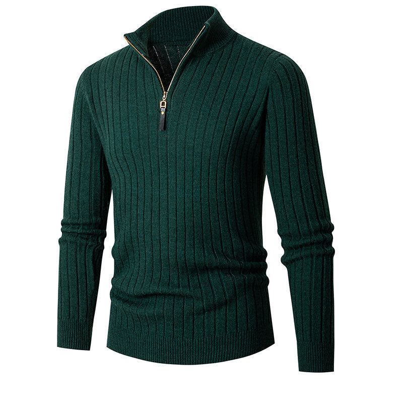 Pull en maille élégant pour hommes avec fermeture éclair intégrale et texture côtelée Chic und Stil