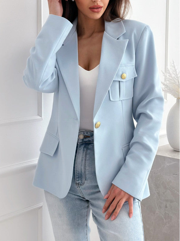 Dames Blazer à la mode avec poches brodées et élégante patte de boutonnage Chic und Stil
