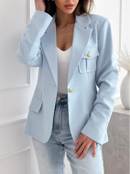 Dames Blazer à la mode avec poches brodées et élégante patte de boutonnage Chic und Stil
