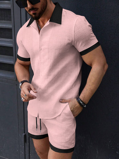 Chemise à manches courtes structurée pour hommes avec boutons et ensemble de shorts de loisirs Chic und Stil