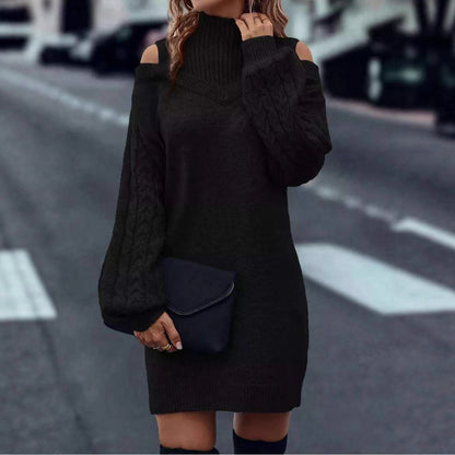 Robe en tricot pour femmes avec épaules découvertes et col montant structuré Chic und Stil