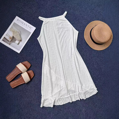 Robe de plage d'été pour femmes avec ourlet à volants et motif en trou respirant Chic und Stil