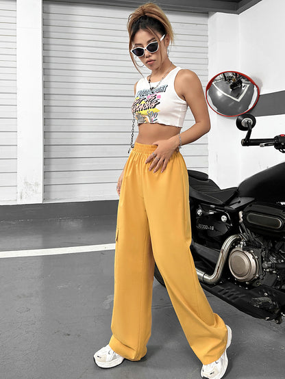 Pantalon cargo large pour femmes avec taille élastique et poches Chic und Stil