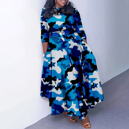 Robe maxi pour femmes avec ceinture à la taille et manches longues Chic und Stil