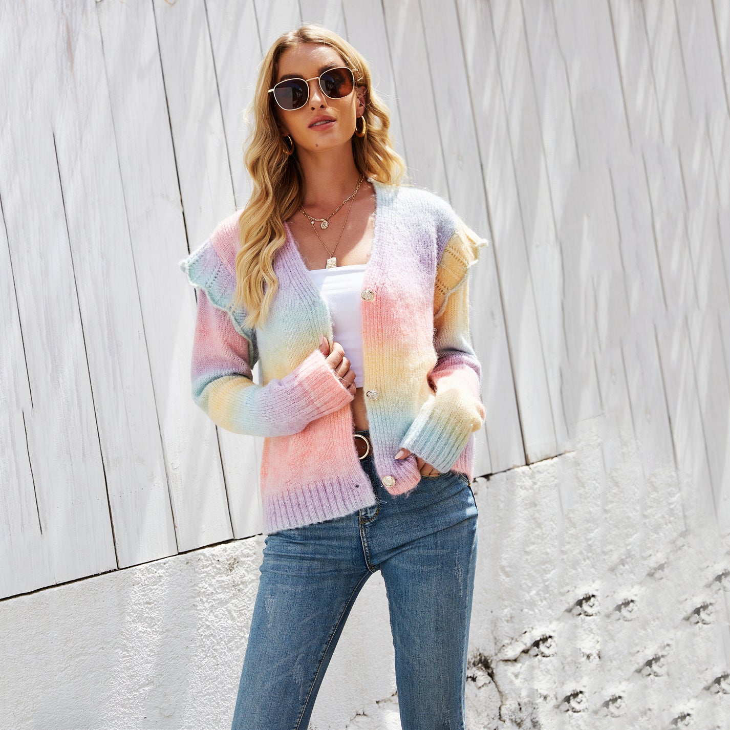 Dames Gilet coloré à col en V Chic und Stil