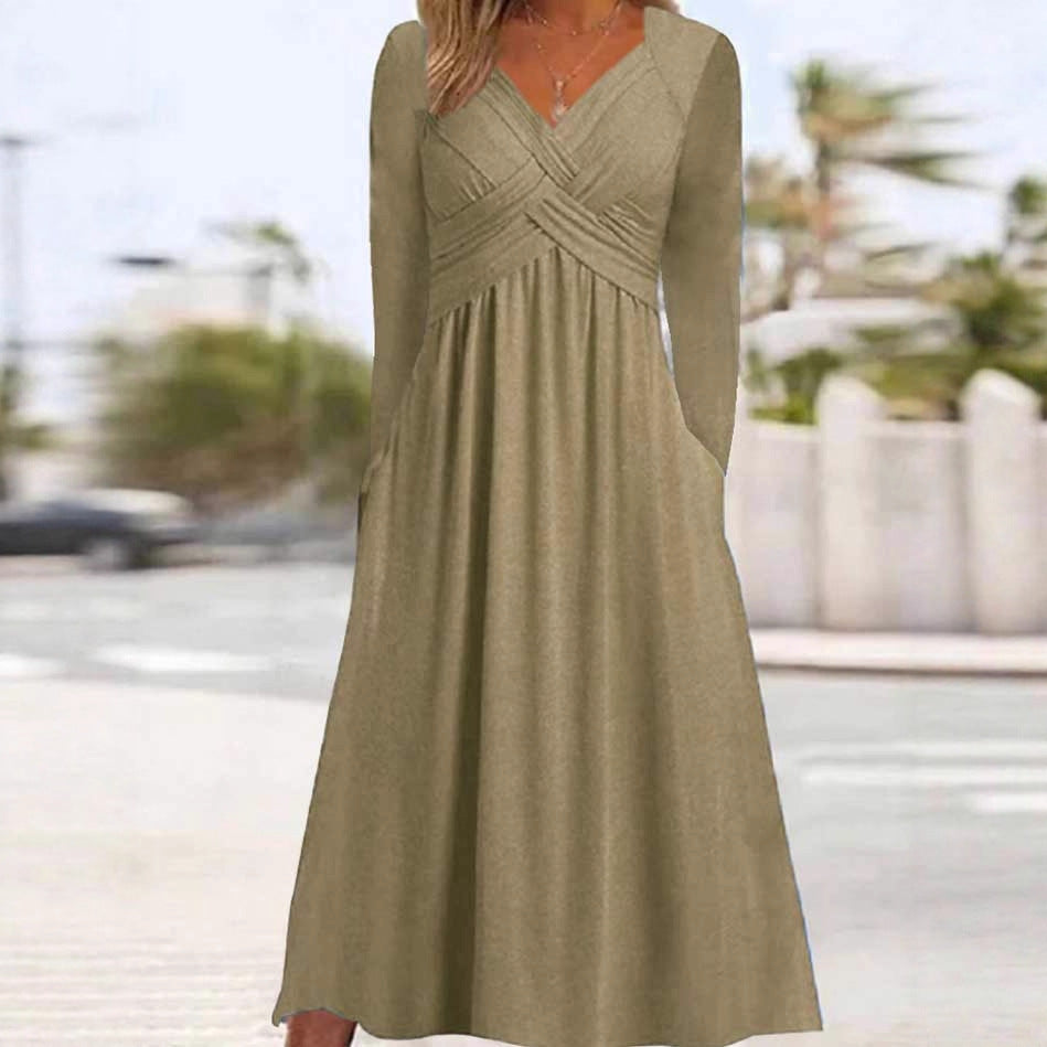 Dames Élégant Robe Maxi avec Effet Drapé et Poches Chic und Stil