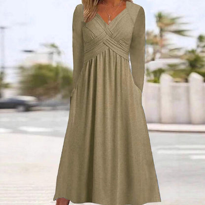Dames Élégant Robe Maxi avec Effet Drapé et Poches Chic und Stil