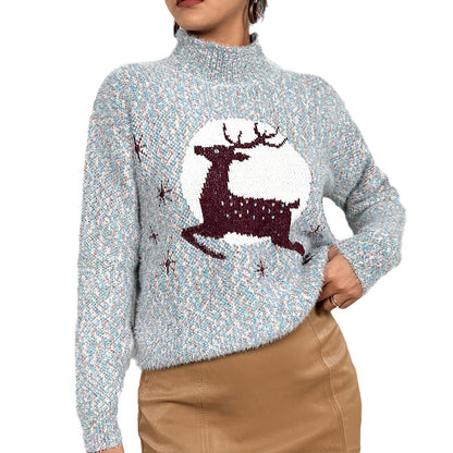 Pull en tricot pour femmes avec motif de renne festif et col montant Chic und Stil