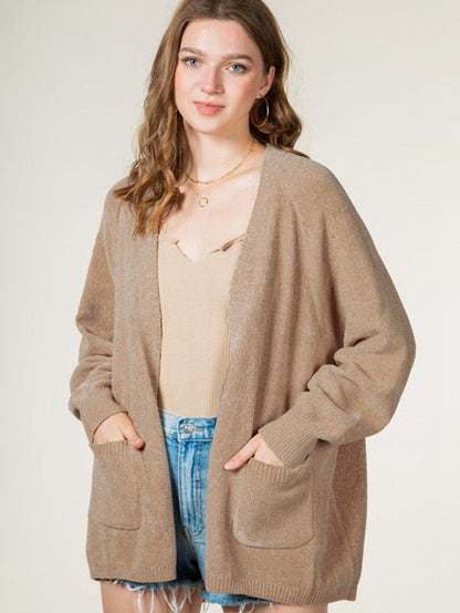 Dames Pull en tricot douillet avec poches latérales et devant ouvert Chic und Stil
