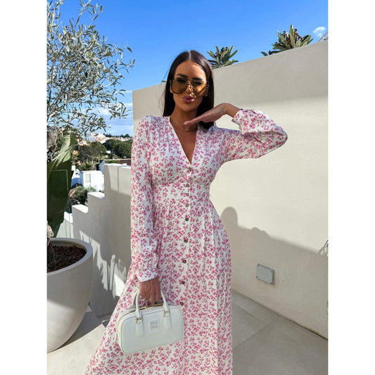 Robe maxi à boutons fleuris pour femmes Chic und Stil