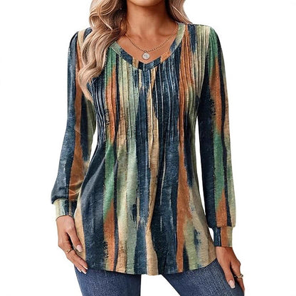 Blouse à manches longues pour femmes avec décolleté en V et dégradé de couleurs artistique Chic und Stil
