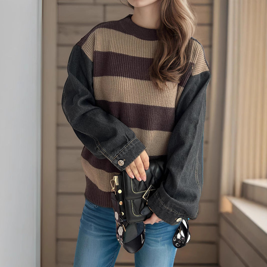 Pull en maille décontracté pour femmes avec un motif de rayures larges et des manches amples Chic und Stil