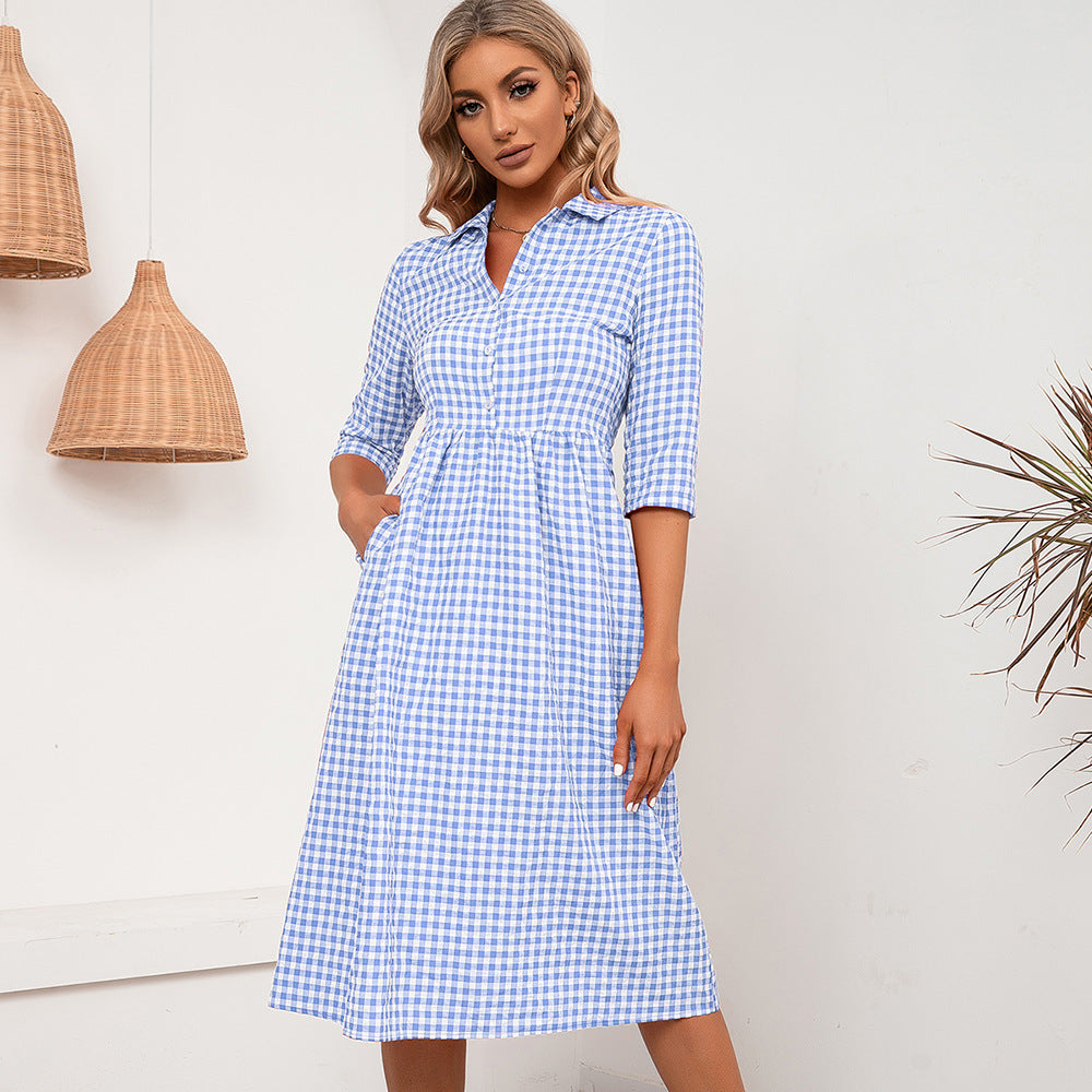 Robe chemise à carreaux pour femmes Chic und Stil