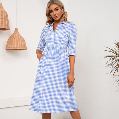 Robe chemise à carreaux pour femmes Chic und Stil