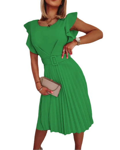 Women's pleated skirt with belt, Chic and stylish midi dress