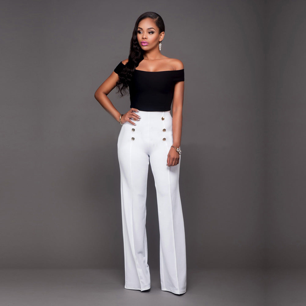 High-waisted Palazzo pants for women with decorative button details Chic and Style