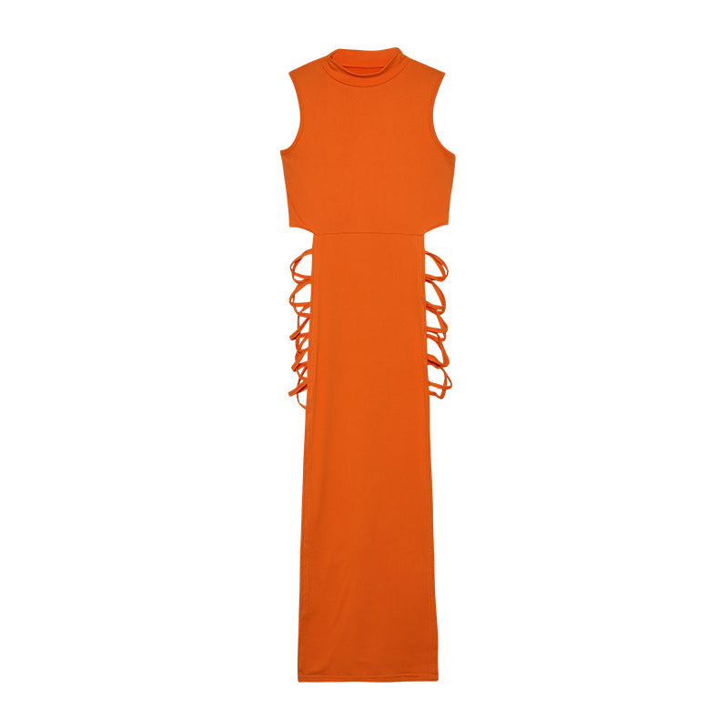 Robe maxi sans manches à découpes pour femmes avec lacets sur le côté Chic und Stil