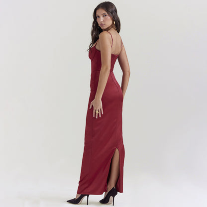 Dames Élégante Robe Maxi en Satin avec Bretelles Spaghetti et Coupe Ajustée Chic und Stil