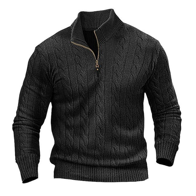 Pull en tricot stylé pour hommes avec col mi-ouvert et motif torsadé Chic und Stil