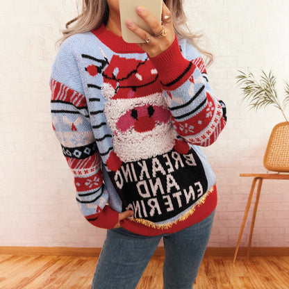 Pull en laine de Noël pour femmes avec motif de renne créatif et design joyeux Chic und Stil