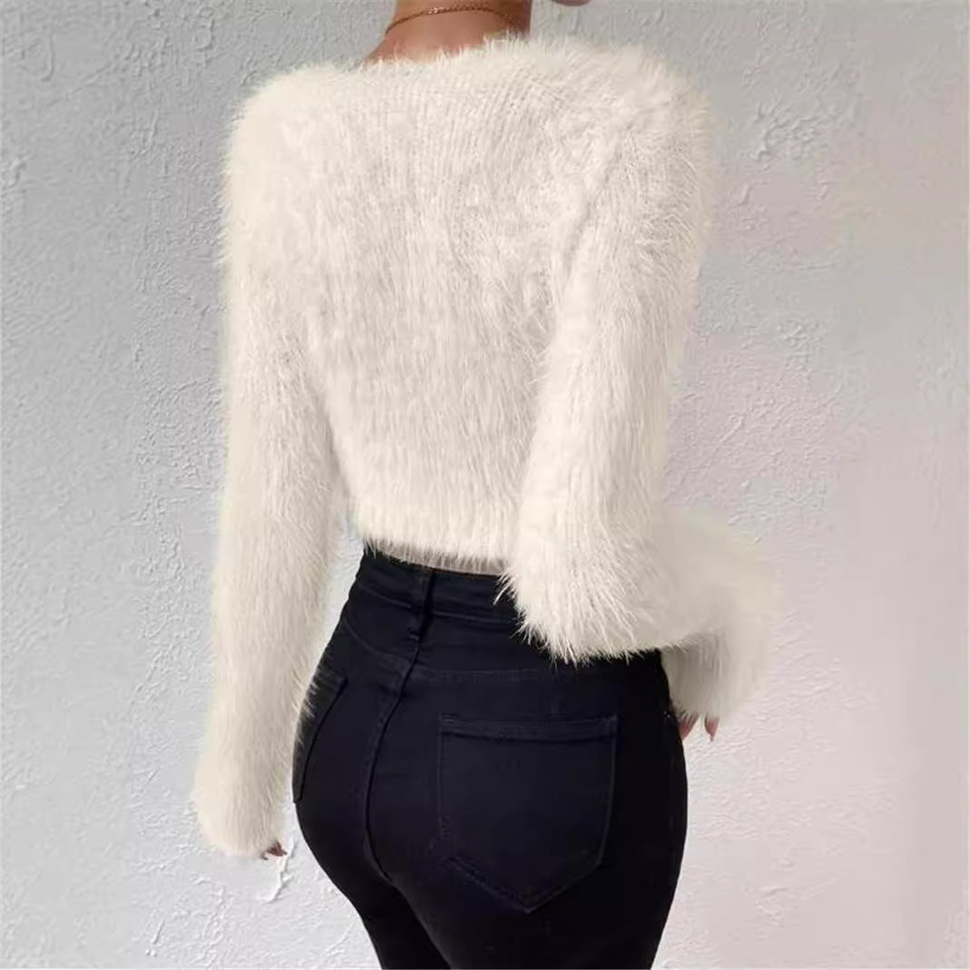 Ladies soft and stylish sweater with a plunging V-neckline and long sleeves Chic and Style