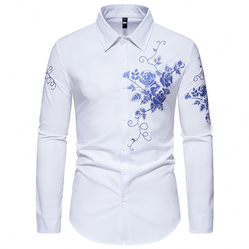 Chemise à manches longues pour hommes avec broderies florales Chic und Stil