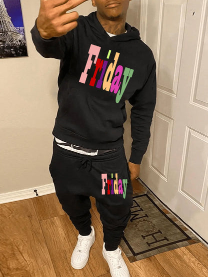 Men's hoodie and jogging pants set with creative print Chic und Stil