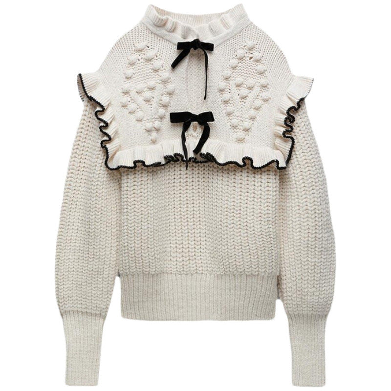 Pull en tricot femme avec col à volants et nœuds décoratifs Chic und Stil