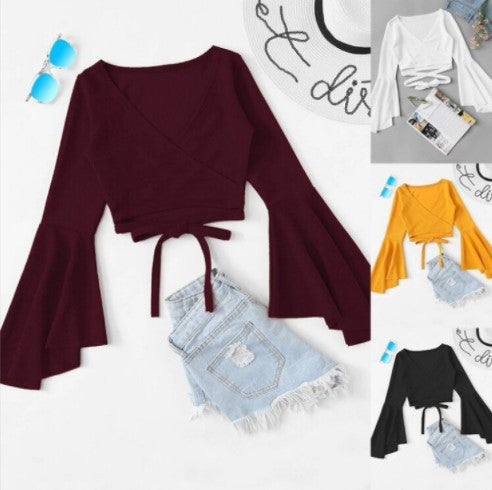T-shirt enroulé court à manches évasées pour femmes Chic und Stil