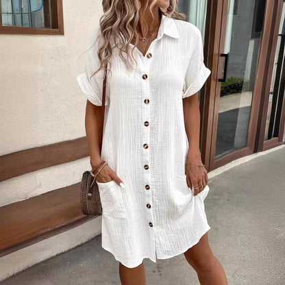 Robe chemise à boutons pour dames en coton respirant avec poches Chic und Stil
