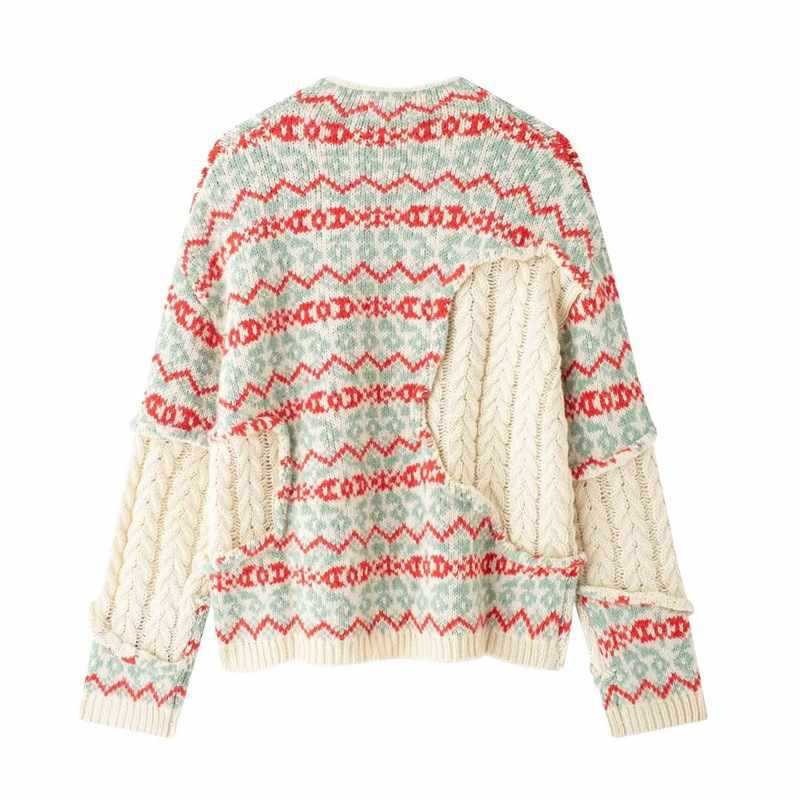 Damen trendiger Strickpullover mit ethnic Muster Chic und Stil