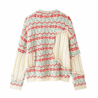 Damen trendiger Strickpullover mit ethnic Muster Chic und Stil