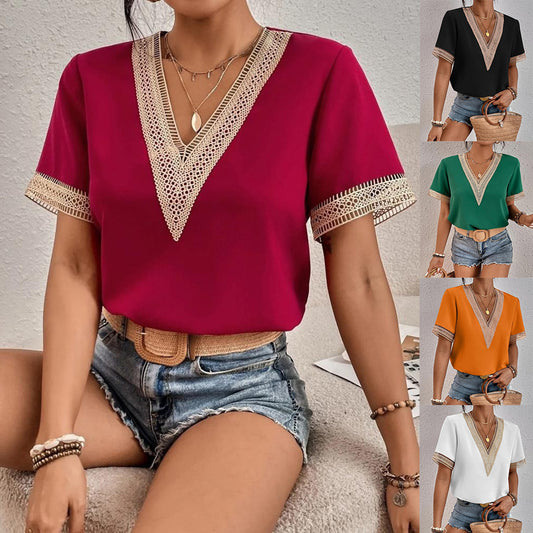 Blouse Chic und Stil élégante à col en V avec dentelle pour femmes