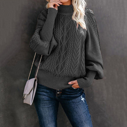 Dames pull en grosse maille avec col montant et manches en forme de ballon Chic und Stil